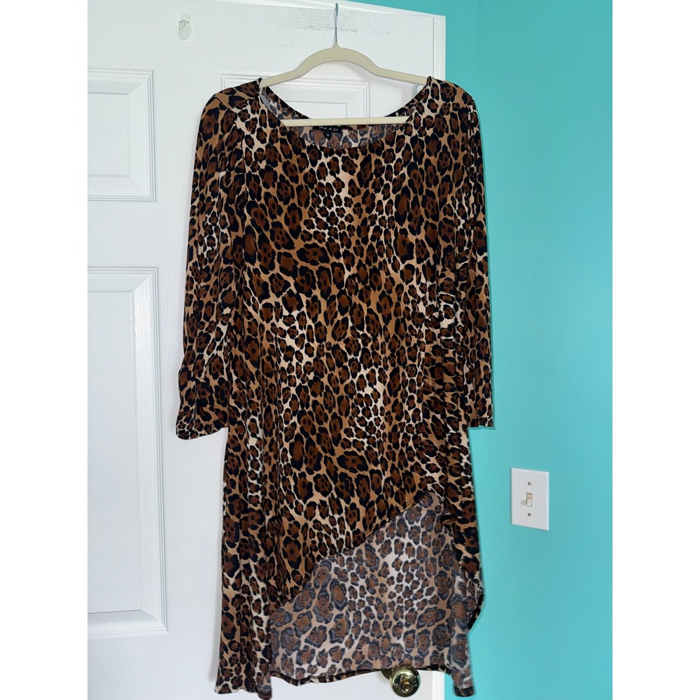 Fresh of LA Leopard Print High Low Dress Plus Size 1X Brown Black Animal Print